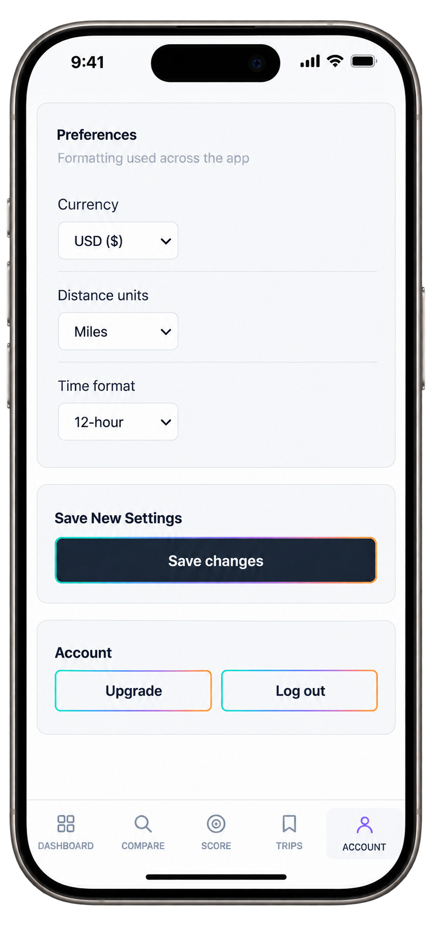 Hire Aura preferences screen